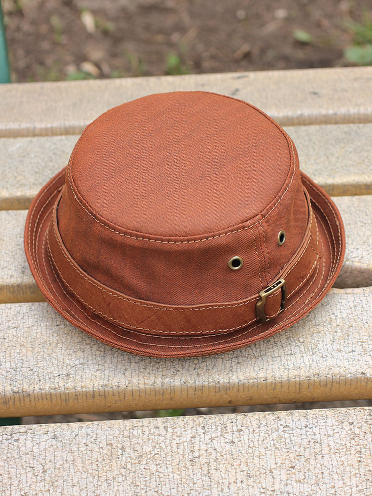 Summer denim and leather pork pie bucket hat PPH-20 Summer denim and leather pork pie bucket hat PPH-20