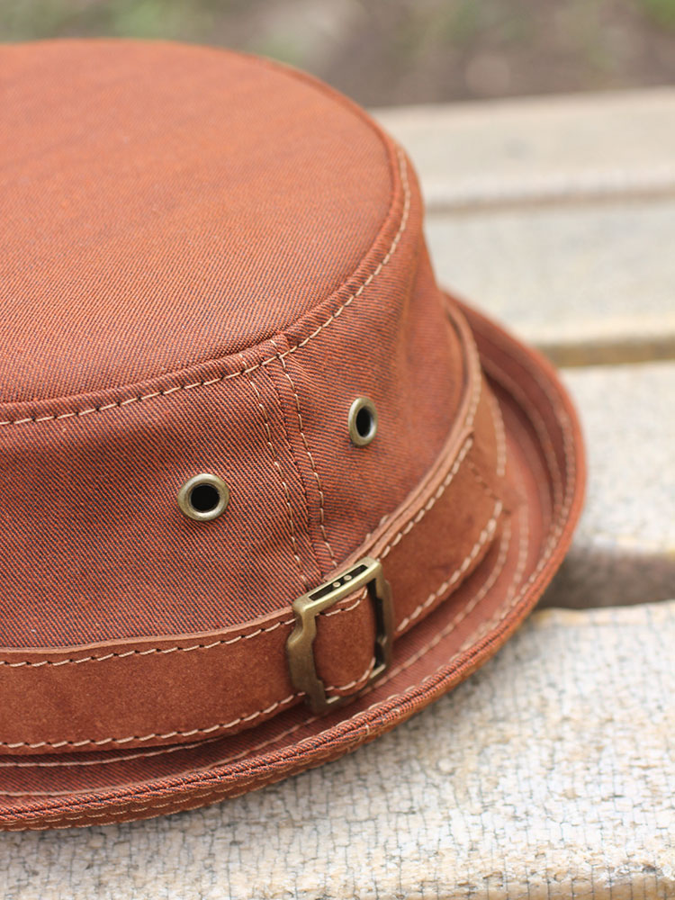 Summer denim and leather pork pie bucket hat PPH-20 Summer denim and leather pork pie bucket hat PPH-20