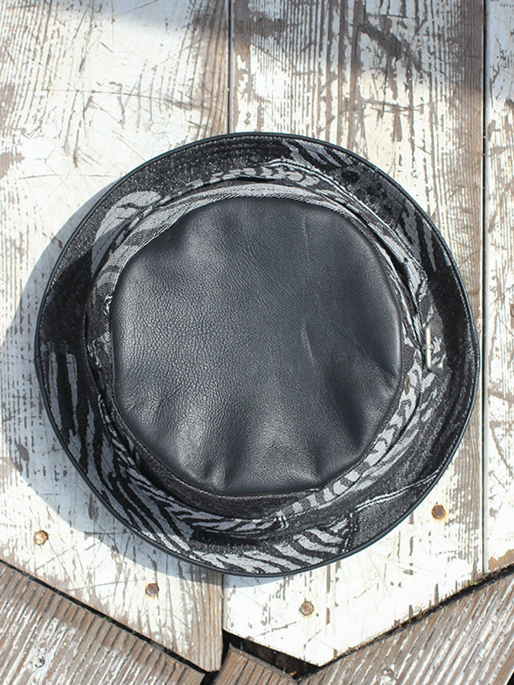 Summer leather and denim pork pie bucket hat Hop Dzanga PPH-06 Summer leather and denim pork pie bucket hat Hop Dzanga PPH-06